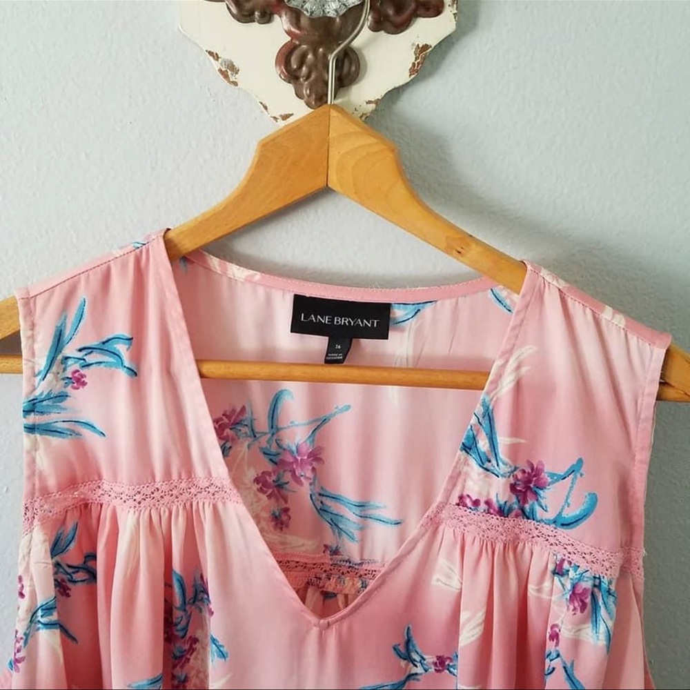 Lane Bryant Top Pink Aqua Floral Swing Tank Shell Size 16 EUC Barbie Core - Picture 7 of 7